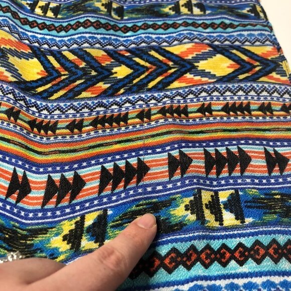 Artsy Boho Lightweight Summer Aztec Arrow Bright Fun Blue Yellow Orange Scarf - Picture 9 of 12